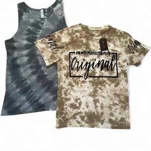 BUNDLE OF 2 TIEDYE TOPS • 1X KHAKI TEE SHIRT •  XL NAVY BLUE TANK TOP • NWT